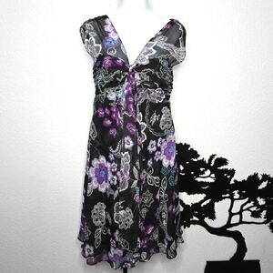 R&M Richards Floral Cap Sleeve Ruched Midi Dress Size 24W